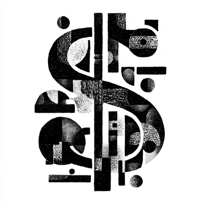 abstract idea of making money out of nothing, black and white, strong negative space, graphic composition, modernist ill