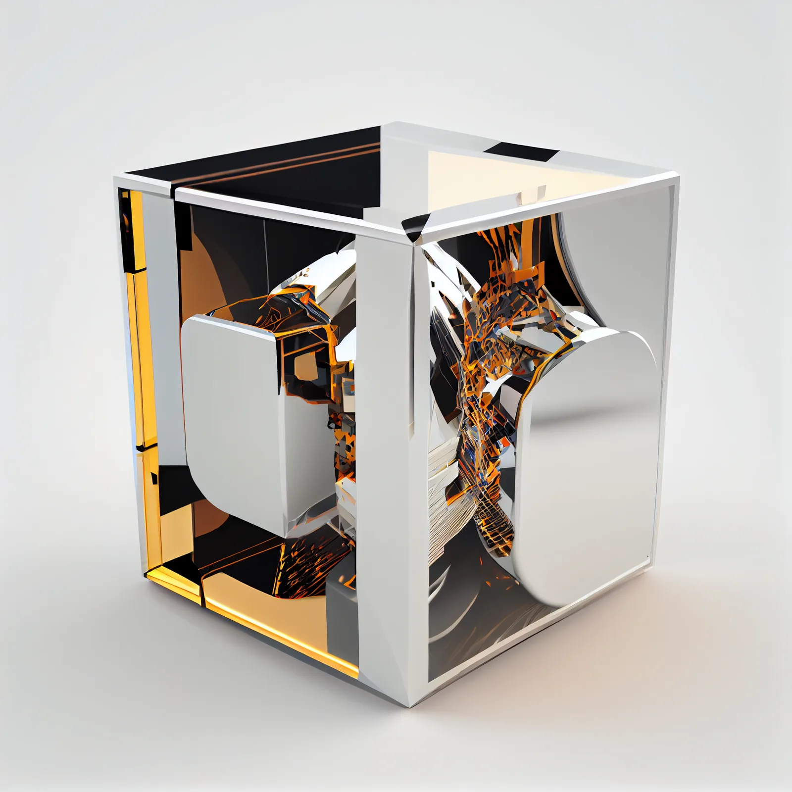 digital futurism, mirror, cube, 3d render, white background, cyber punk --upbeta