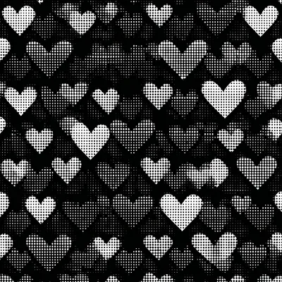 dithered seamless repeating black and white hearts pattern for valentines day