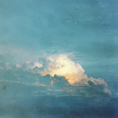Radiant dawn abstract skyscape in soft halftone and heavy dithered texture, layered clouds glowing with cream light over