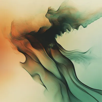 Abstract, ethereal form resembling a dark, cloud-like shape with lightning-like patterns of earthy green and amber energ