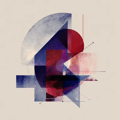 Abstract Russian Constructivist-inspired composition, isolated geometric object with translucent layers and angular form