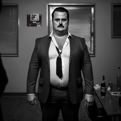 https://s.mj.run/HZ7ZUPpdXqE overweight, mofia boss, black and white photo, evil, --v 4