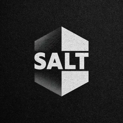 Logo design, black and white wordmark SALT, modern typeface with a single glyph or symbol subtly integrated into one let