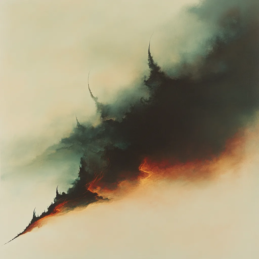 Abstract, ethereal form resembling a dark, cloud-like shape with lightning-like patterns of earthy green and amber energ