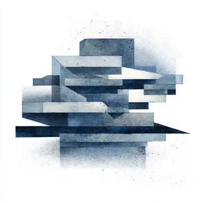 Centralized constructivist composition of layered communal shapes, abstract and architectural, dithered texture with coo