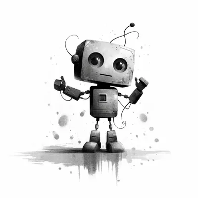 illustration, chatgpt, robot, good, simple shapes, black and white, waving hello --upbeta