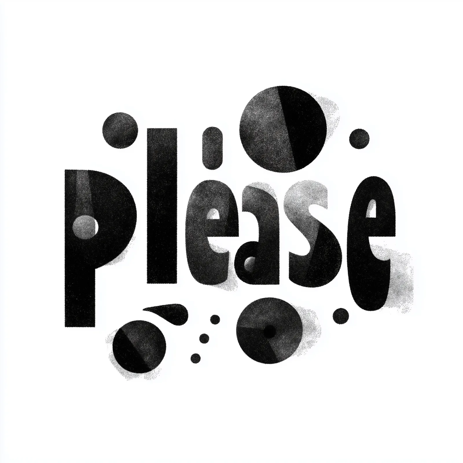 abstract concept of please, black and white, strong negative space, graphic composition, modernist illustration, playful