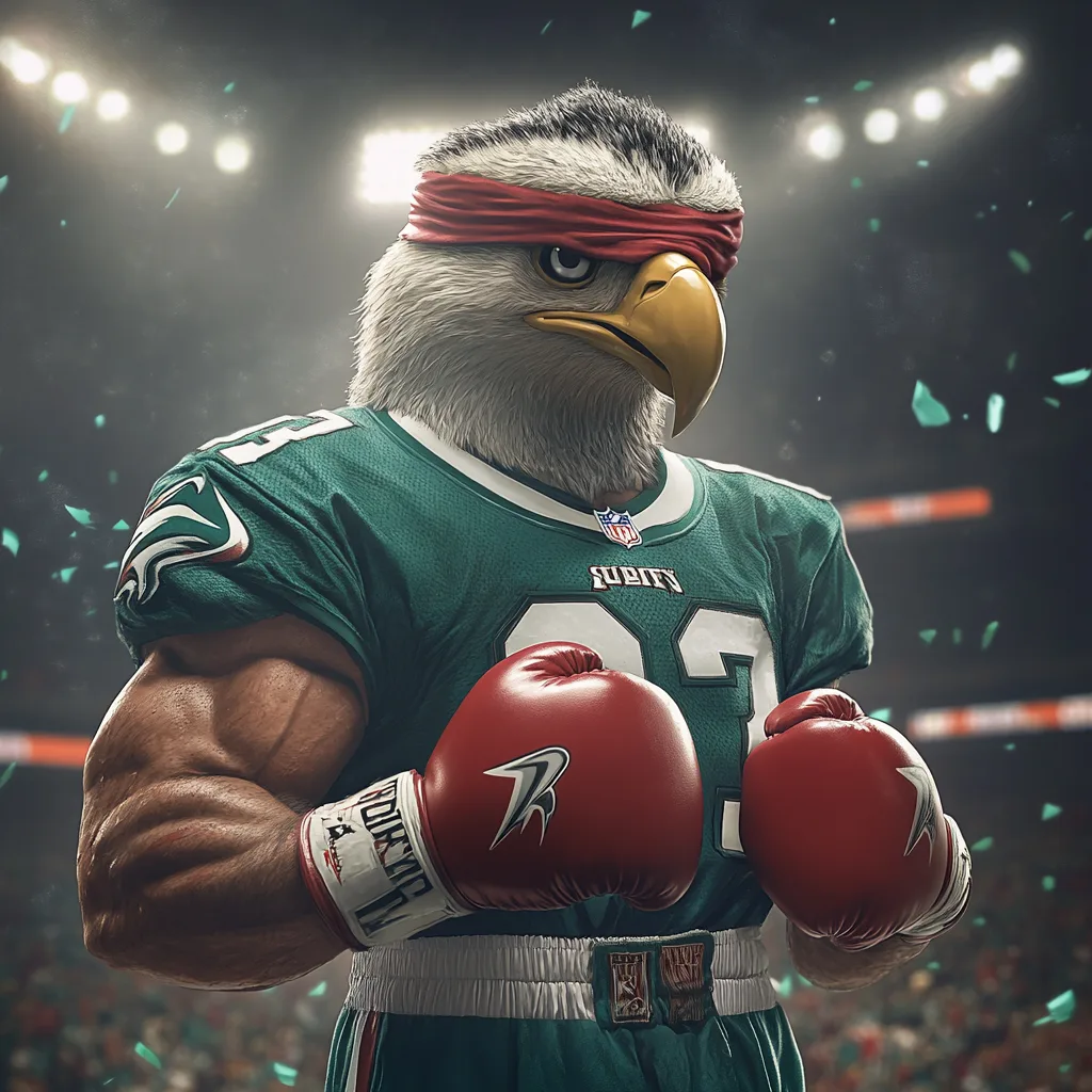 Photorealistic Super Bowl party poster inspired by the iconic Muhammad Ali victory photo, perfect for a Venice, Californ
