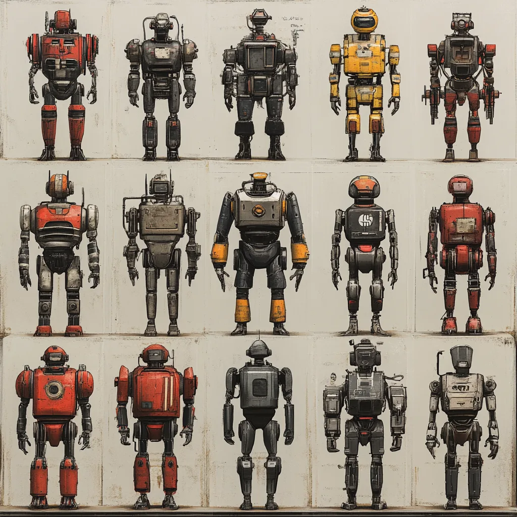 a grid of robots standing in isolation