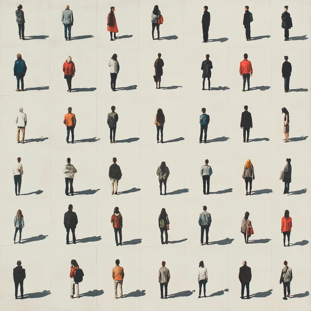a grid of people standing in isolation