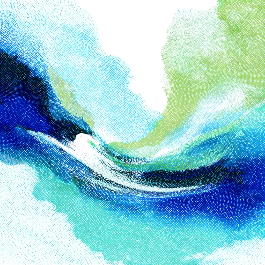 Airy abstract halftone streams of light, flowing currents of Pacific navy (#142139), Mint (#F5FCF9), Oatmilk (#F9F2E9),