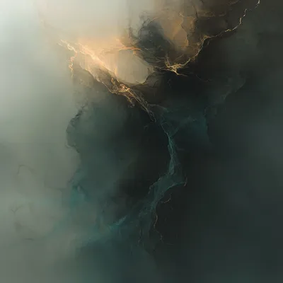 Purely abstract composition featuring a dark, amorphous shape with undefined edges and subtle hints of jagged, angular s