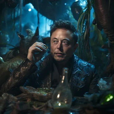 Elon Musk as a drunk alien at a new years eve party --s 250