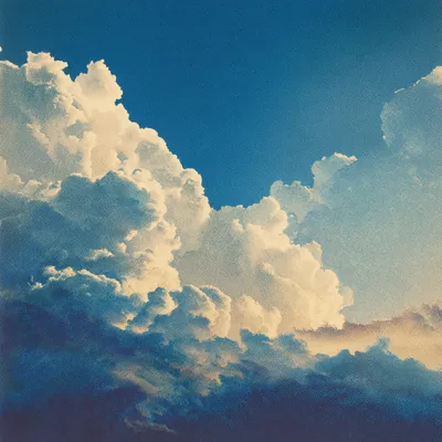 Radiant dawn abstract skyscape in soft halftone and heavy dithered texture, layered clouds glowing with cream light over