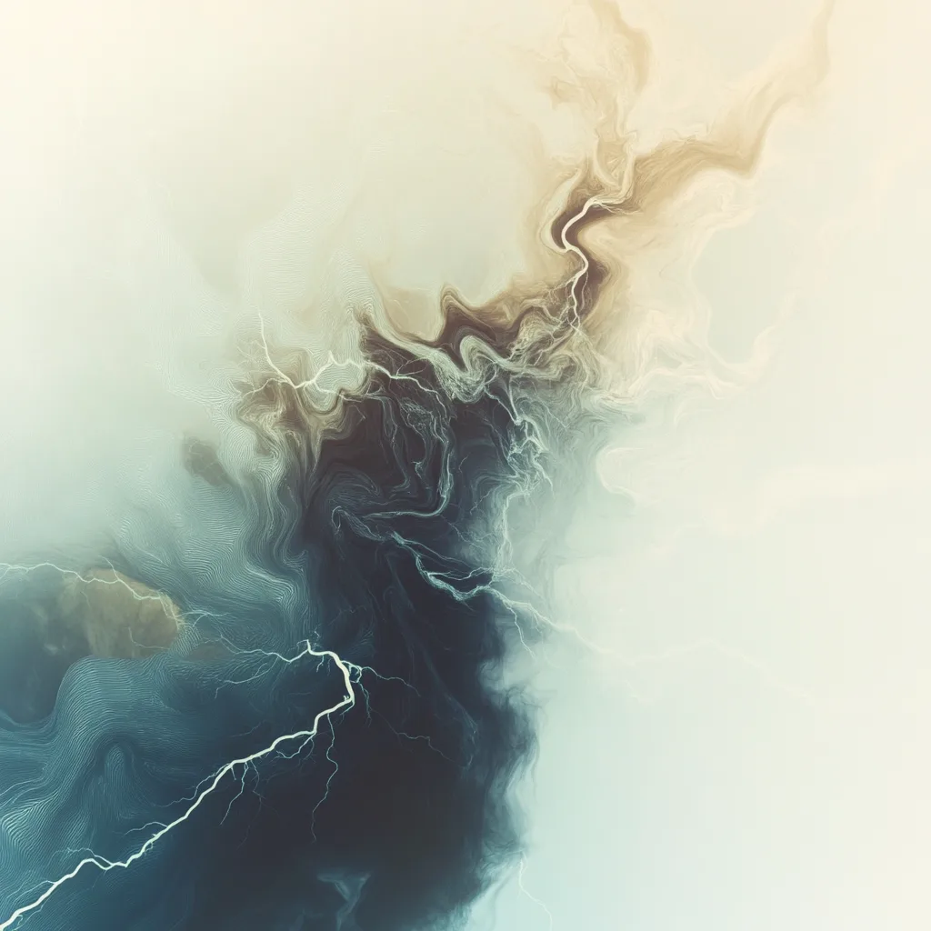 Abstract, ethereal form resembling a dark, cloud-like shape with lightning-like patterns of white and blue energy flowin