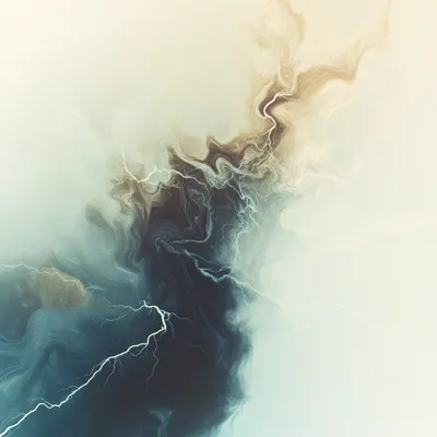 Abstract, ethereal form resembling a dark, cloud-like shape with lightning-like patterns of white and blue energy flowin