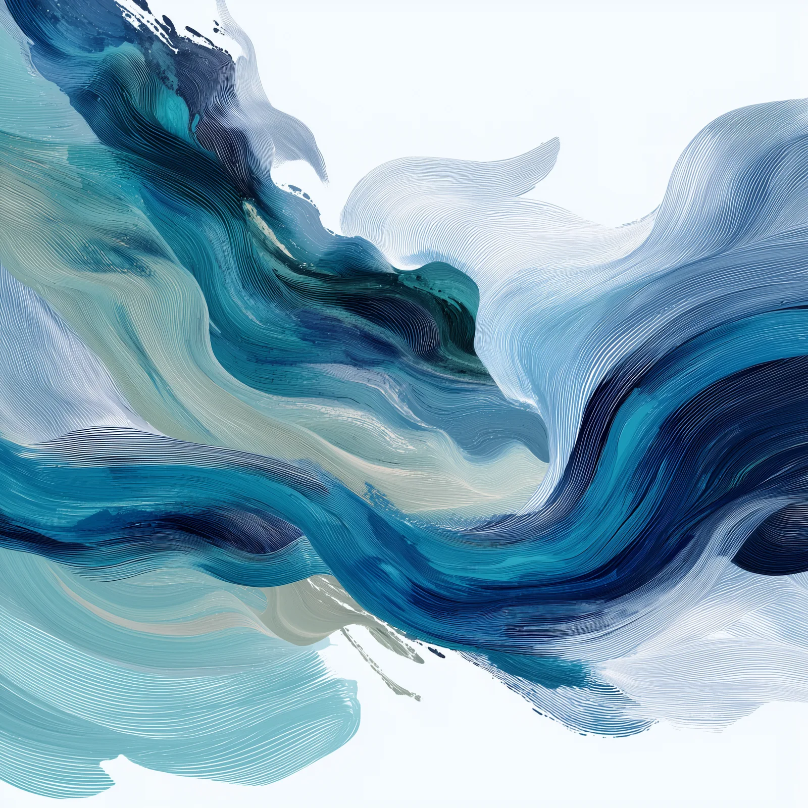 Ethereal airy abstract flowing currents of Pacific navy (#142139), Mint (#F5FCF9), Oatmilk (#F9F2E9), bright Atlantic bl