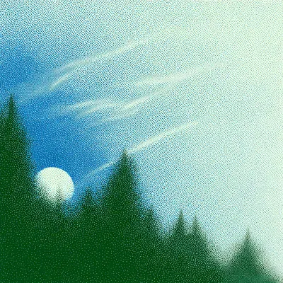 https://s.mj.run/EOWtC1-ZySo airy halftone gradients, dithering, abstract, open negative space, forest, green