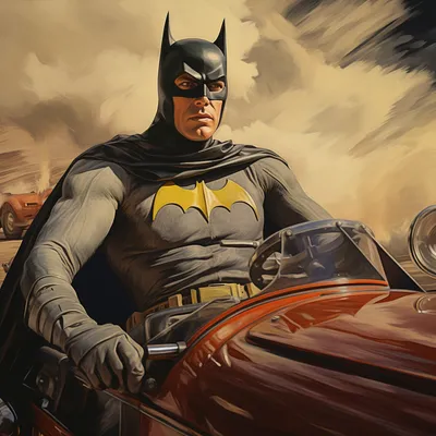 Midjourney: A Batmobile Adventure, Adam West Batman --upbeta