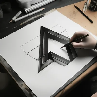 drawing a simple logo that is black and white in pencil on a piece of paper in a well lit design studio --upbeta