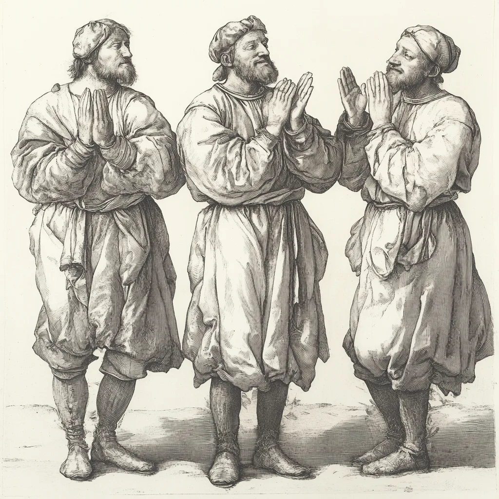 Five figures depicted in a hard-point etching style, standing and clapping enthusiastically in a clean white background.