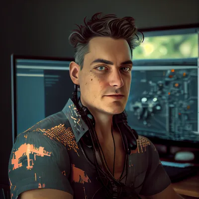 https://s.mj.run/hrCaZyQtBjE techno designer, artist, photo realistic, ultra realistic, portrait, hyper detail --upbeta