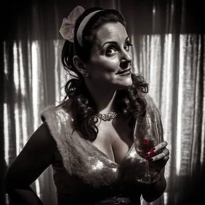 https://s.mj.run/zl2pfsEyqT4 mafia boss wife, drinking martini, black and white photo, evil, --v 4
