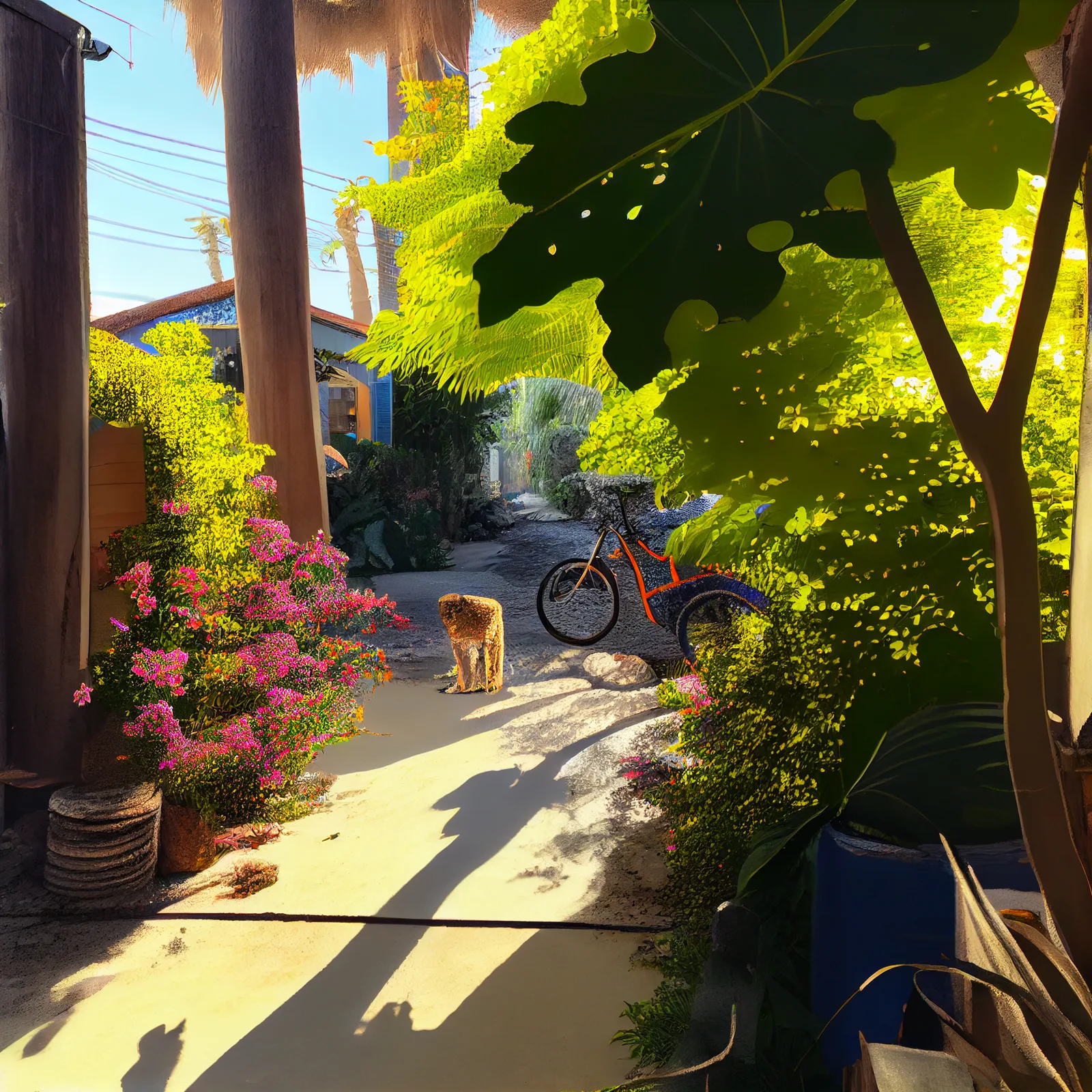 https://s.mj.run/-MafW_HGgJE good morning, venice california, sunshine, beach, lush garden, hyper realistic --upbeta