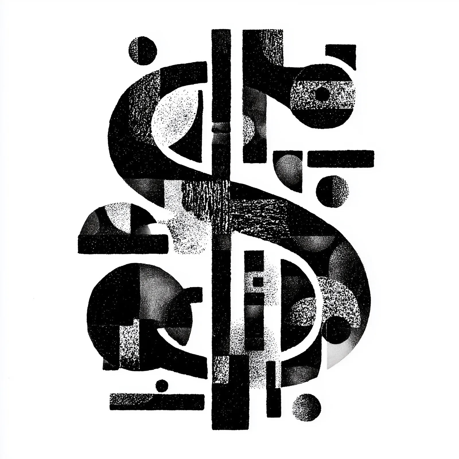 abstract idea of making money out of nothing, black and white, strong negative space, graphic composition, modernist ill