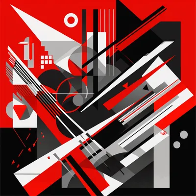 russian futurism, simple shapes, black white red, technology offers the world, technology divide --upbeta --v 5