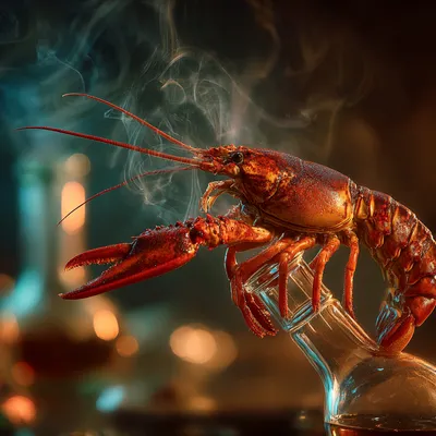 a lobster smoking weed out of a bong