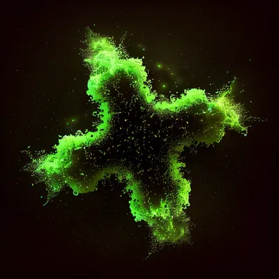 an asterisk shape floating in space made of neon green particles --upbeta