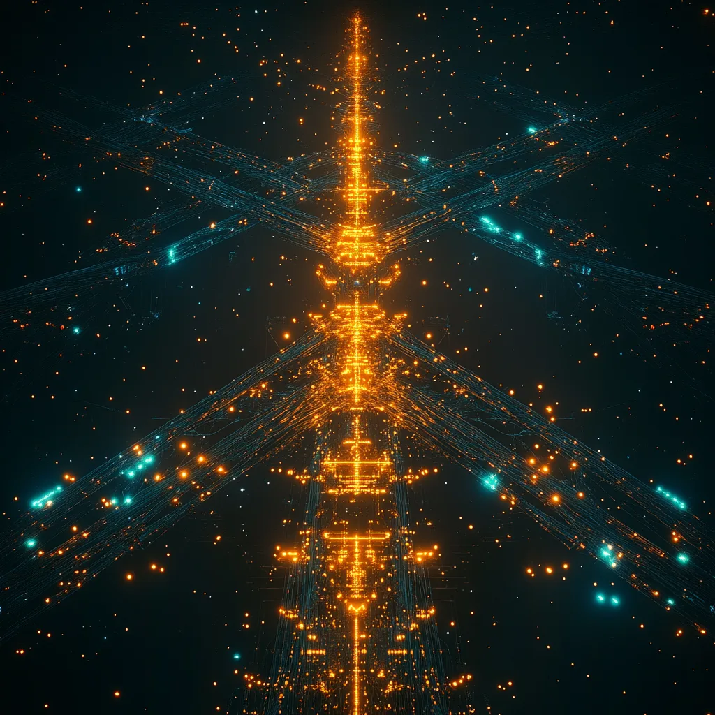 futuristic energy grid glowing in the dark, abstract power lines connecting AI nodes, deep blues and electric gold accen
