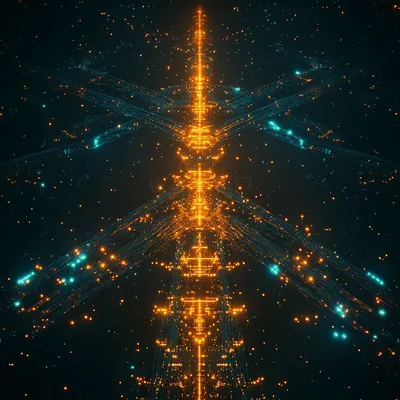 futuristic energy grid glowing in the dark, abstract power lines connecting AI nodes, deep blues and electric gold accen