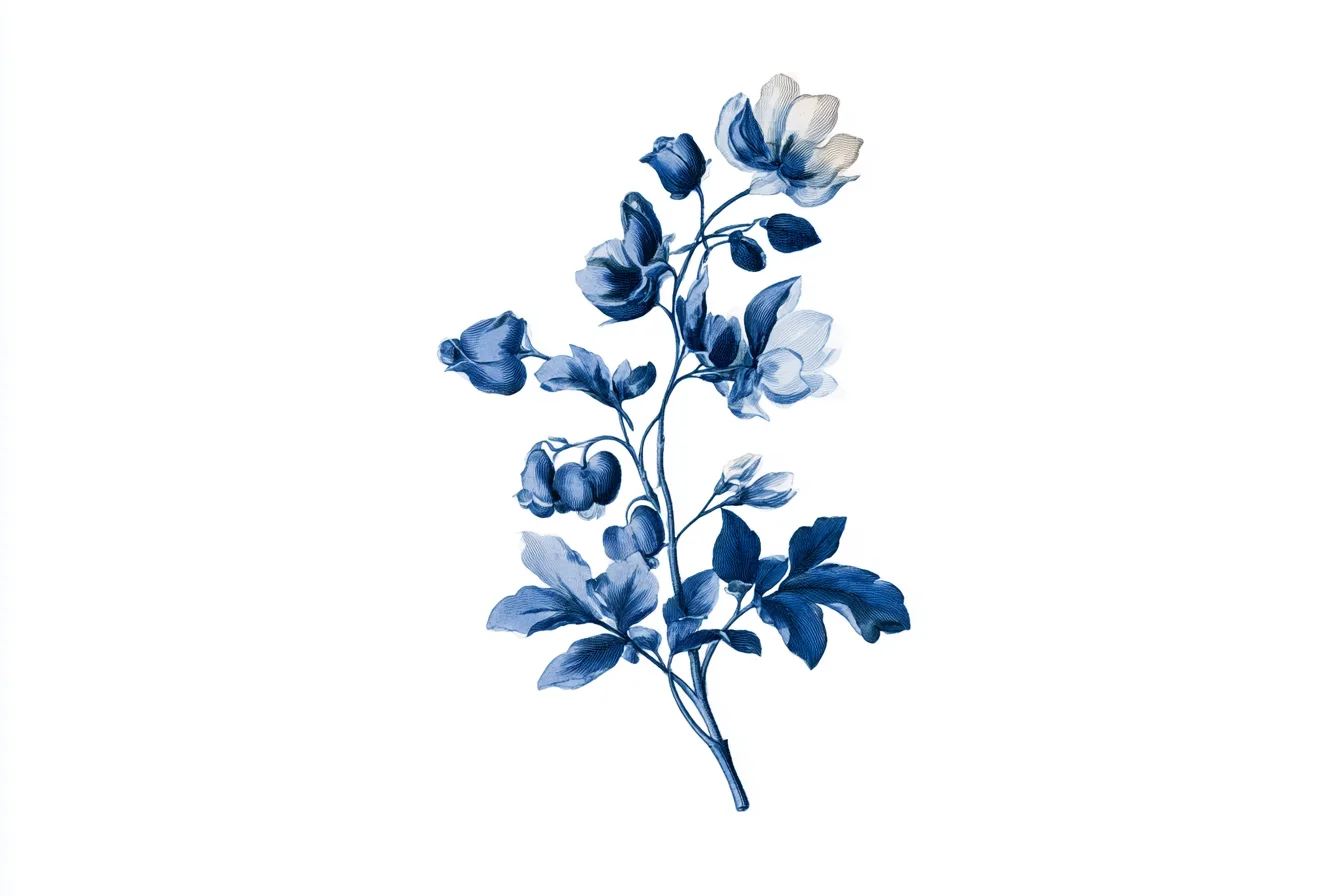 A single imagined benevolent botanical specimen, fully isolated and entirely contained within a compact central composit