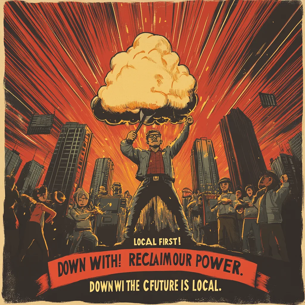 A bold, vintage-style propaganda poster depicting a technological uprising against "The Cloud." In the center, a determi