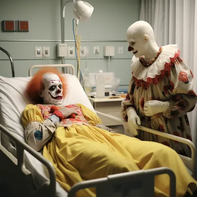 a good friend recovering in the hospital with a clown visiting --upbeta