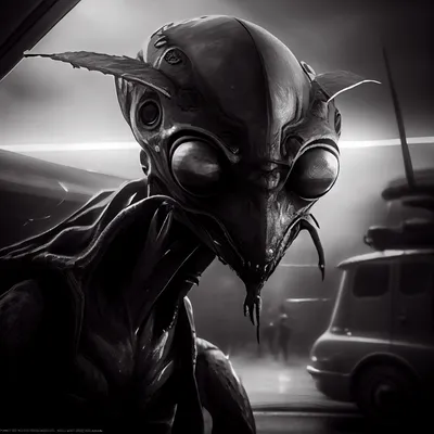 hyper realistic alien, no eyes, marauding, spaceship, noir --upbeta
