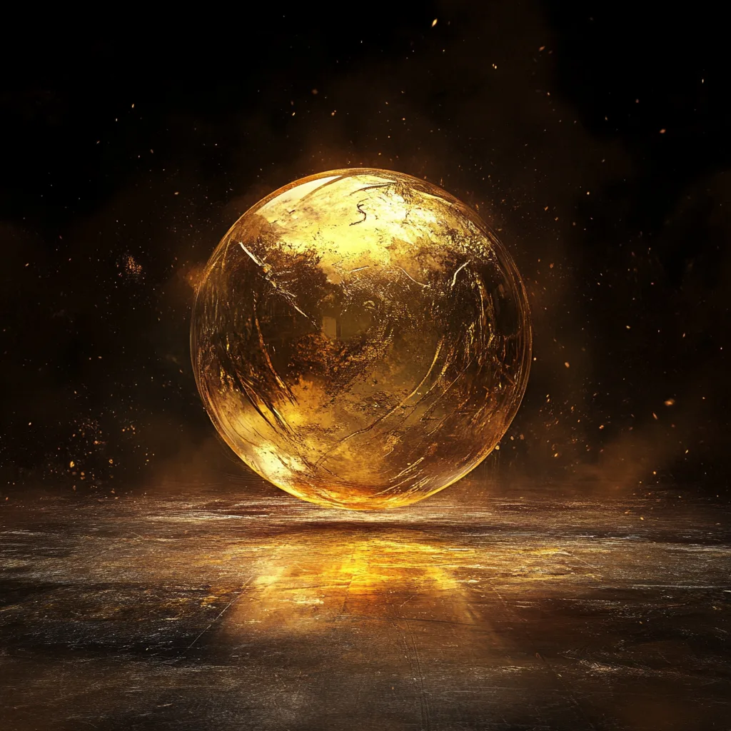 sphere of gold floating alone in isolation