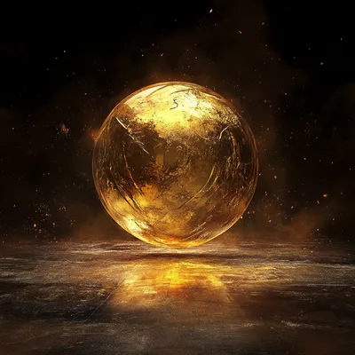 sphere of gold floating alone in isolation