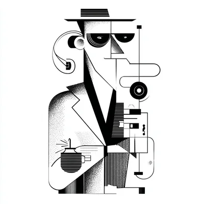 shady robot drug dealer, minimalist black and white editorial illustration, high-contrast ink drawing, strong negative s