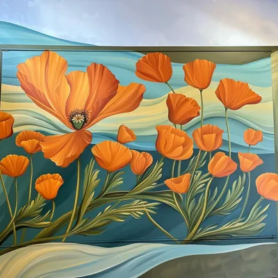 california poppy large painting, twisting