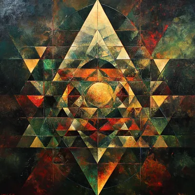 dense, perspective, organic, abstract, intense energy, triangles, MC Esher style