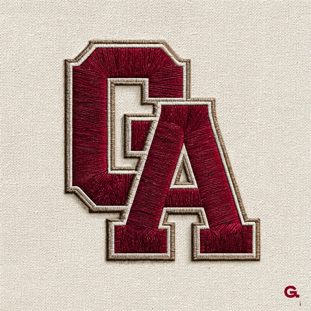 elite prep school athletics emblem, a monogram of two letters G and A, heavy uniform geometric strokes, perfectly symmet