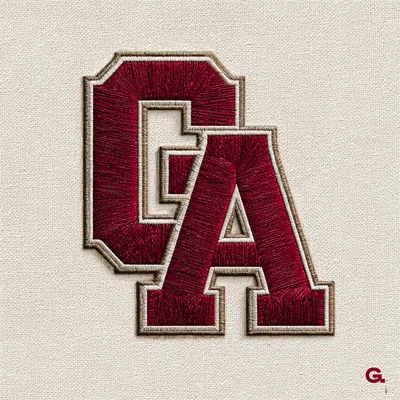 elite prep school athletics emblem, a monogram of two letters G and A, heavy uniform geometric strokes, perfectly symmet