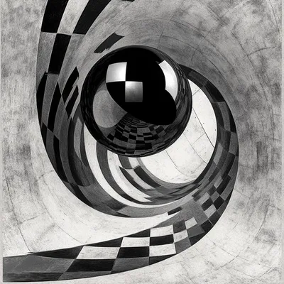 abstract, MC Escher style, magic 8 ball