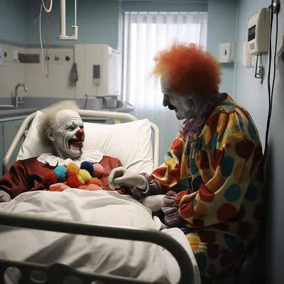 a good friend recovering in the hospital with a clown visiting --upbeta