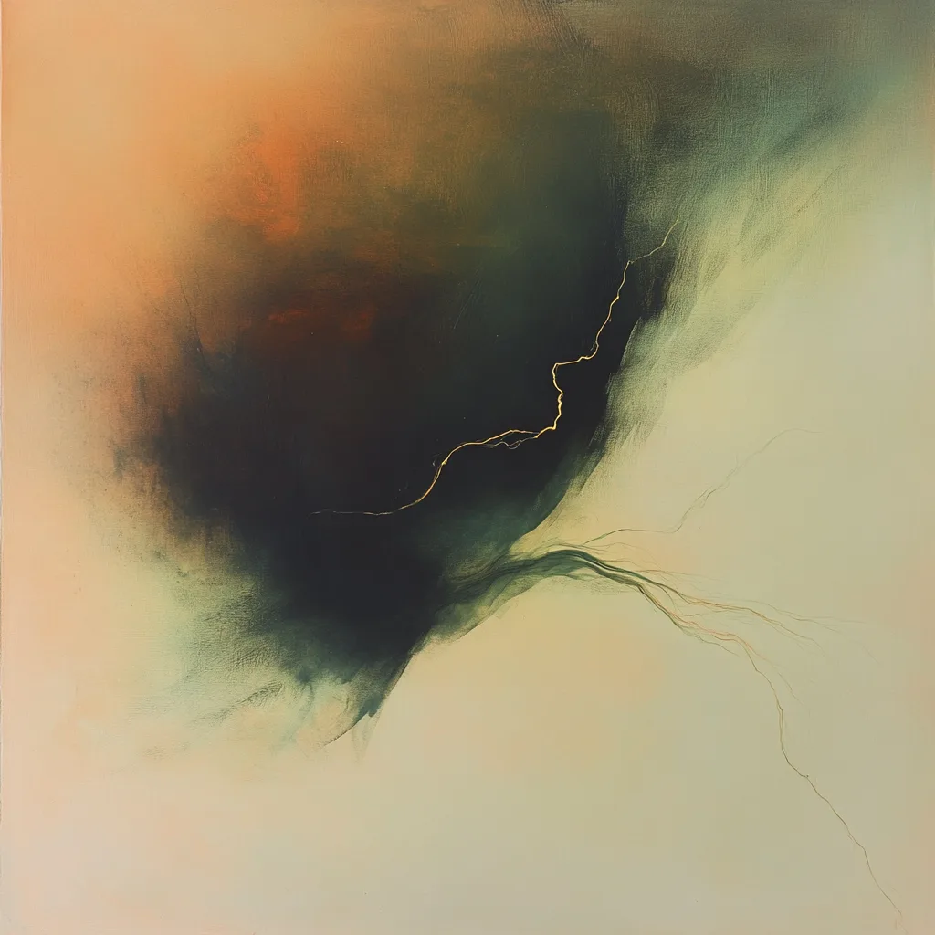 Abstract, ethereal form resembling a dark, cloud-like shape with lightning-like patterns of earthy green and amber energ