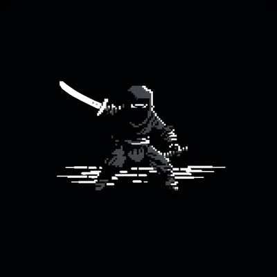 pixel art, ninja, simple, black and white --upbeta